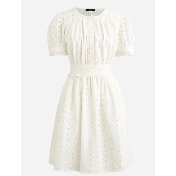 J.CREW Dresses & Skirts - J Crew Cotton Eyelet Button Front Pockets Short Ruffle Sleeve Ivory Mini Dress 4